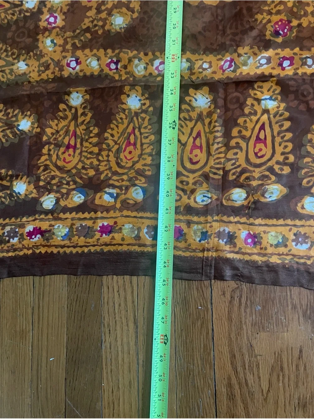 Vintage Pure Silk Govt Iran Paisley Square 45in scarf Brown Yellow Pink 70s